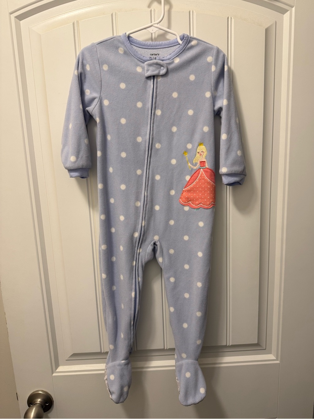 Carters Light Blue Polka Dot Princess One-Piece Footed Pajamas